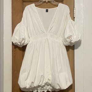SHEIN White Bubble Dress with Puff Sleeves